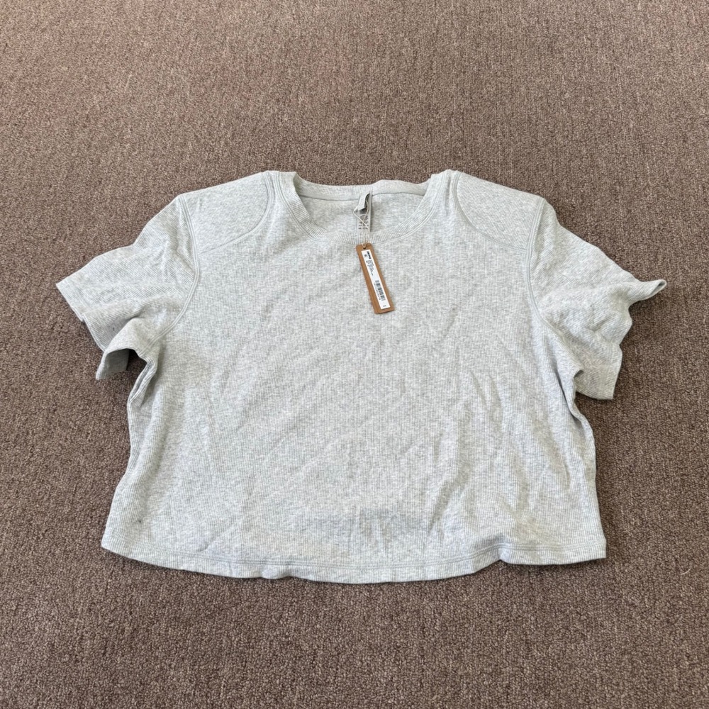 SKIMS Cotton Rib Short Sleeve Top Light Heather Grey‎ SS-STT-5854W Womens 4X NWT